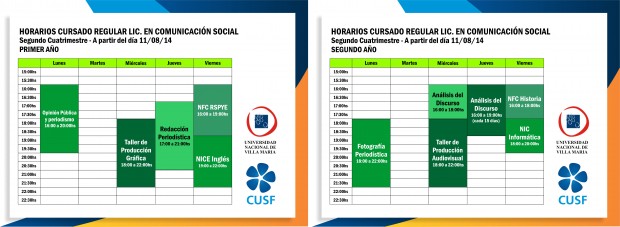 Horarios Segundo Cuatrimestre 2014 - Lic. en Comunicación Social