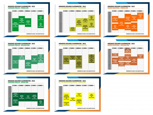 Horarios Segundo Cuatrimestre 2015 - Contador Público, Comunicación Social y Diseño Industrial