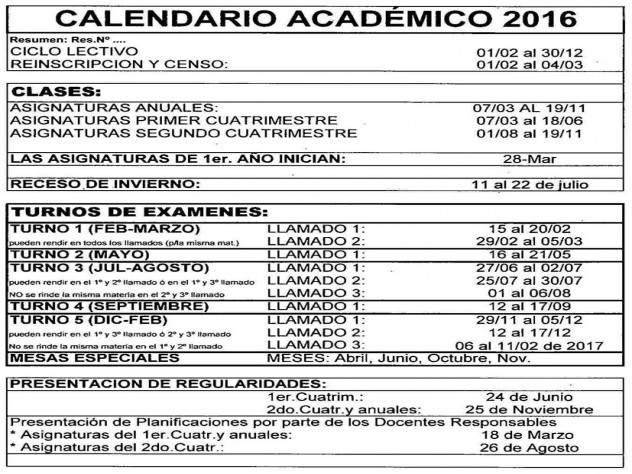 Calendario Académico 2016