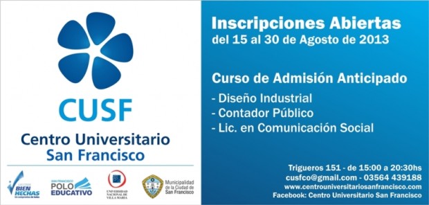 Inicio de Inscripciones - Curso de Admisión Anticipado - DISEÑO INDUSTRIAL - CONTADOR PÚBLICO - COMUNICACIÓN SOCIAL