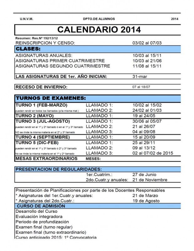 Calendario Académico 2014