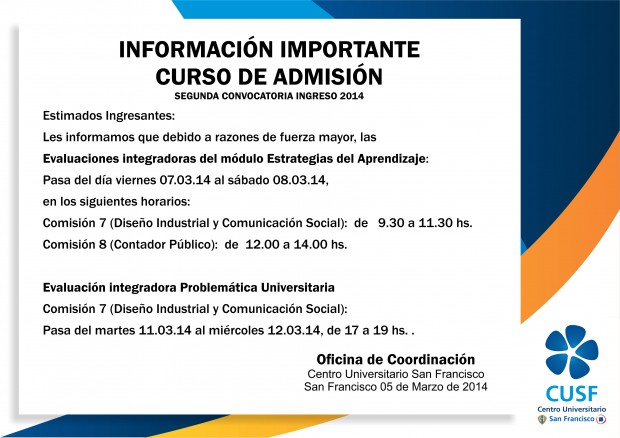 Información Curso de Admisión - Febrero 2014