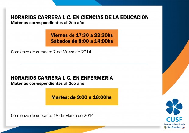 Horarios inicio Ciclo Lectivo 2014 - Lic. en Enfermería y Ciencias de la Educación